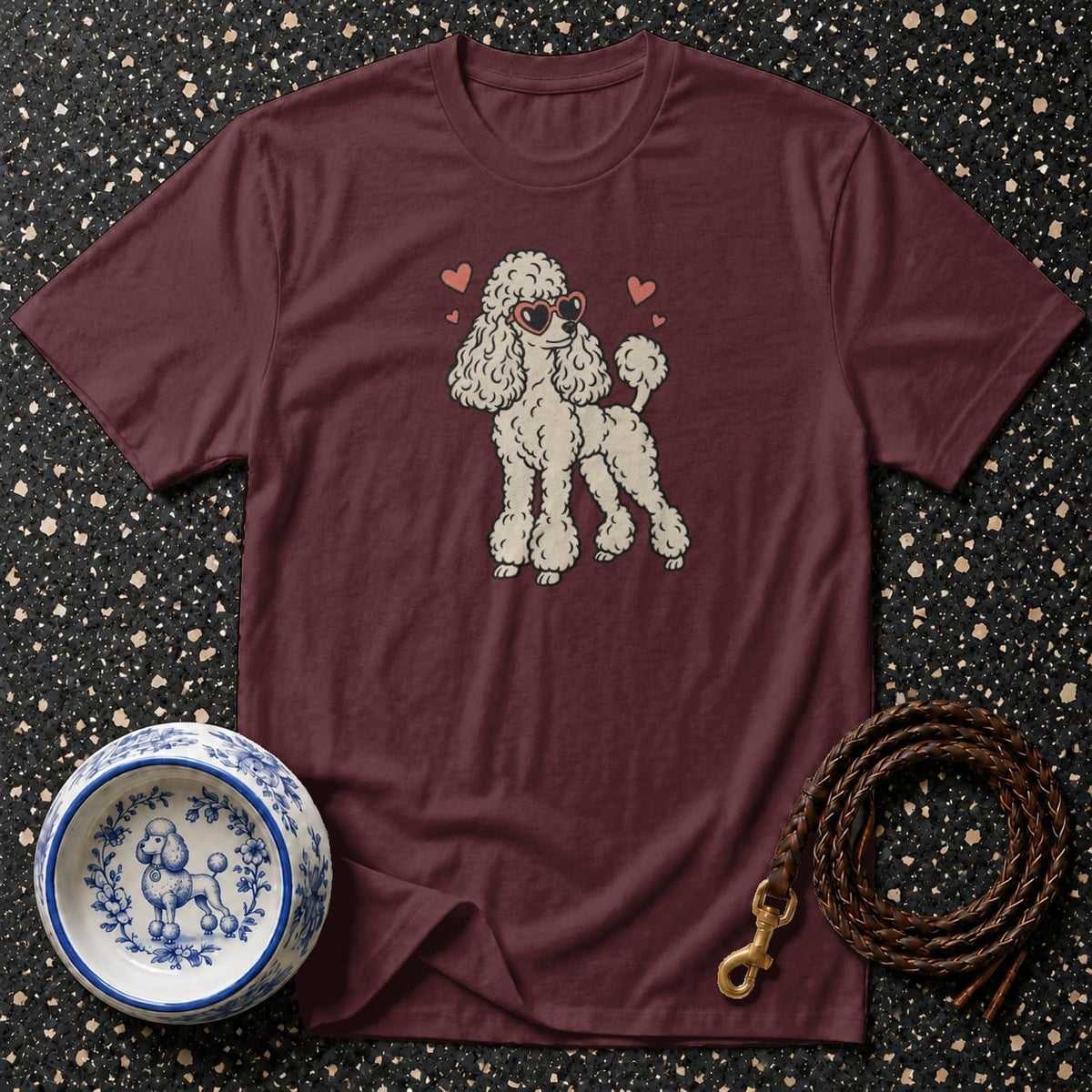 T-shirt Chic Heart Glasses Poodle T-Shirt Poodle Heart Sunglasses T-Shirt | Premium Dog Apparel