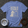 T-shirt with a poodle, checklist, and vital signs graphic.