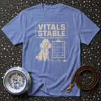 T-shirt with a poodle, checklist, and vital signs graphic.
