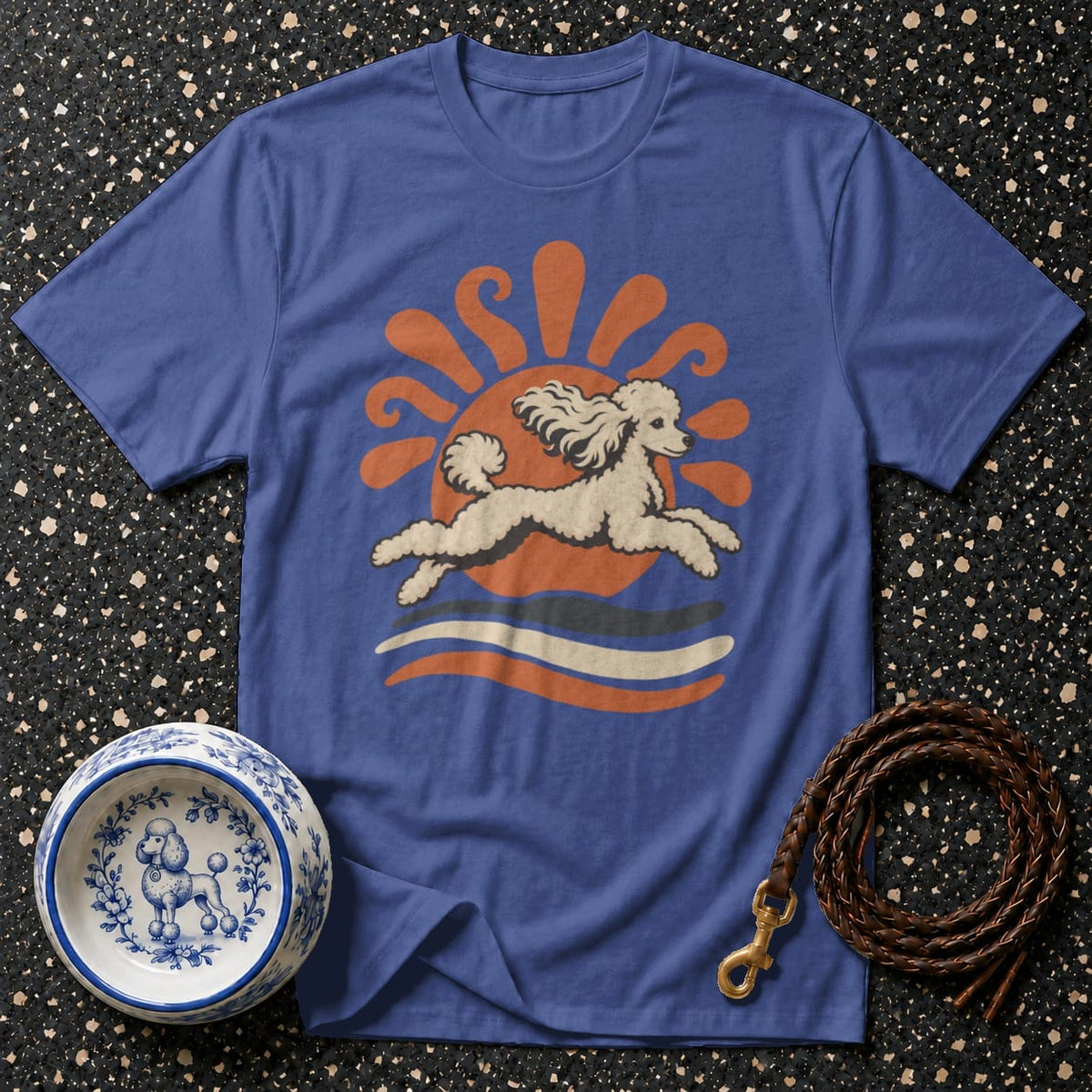 T-shirt Retro Sunshine Poodle T-Shirt Poodle Running T-Shirt | Retro Dog Graphic Tee