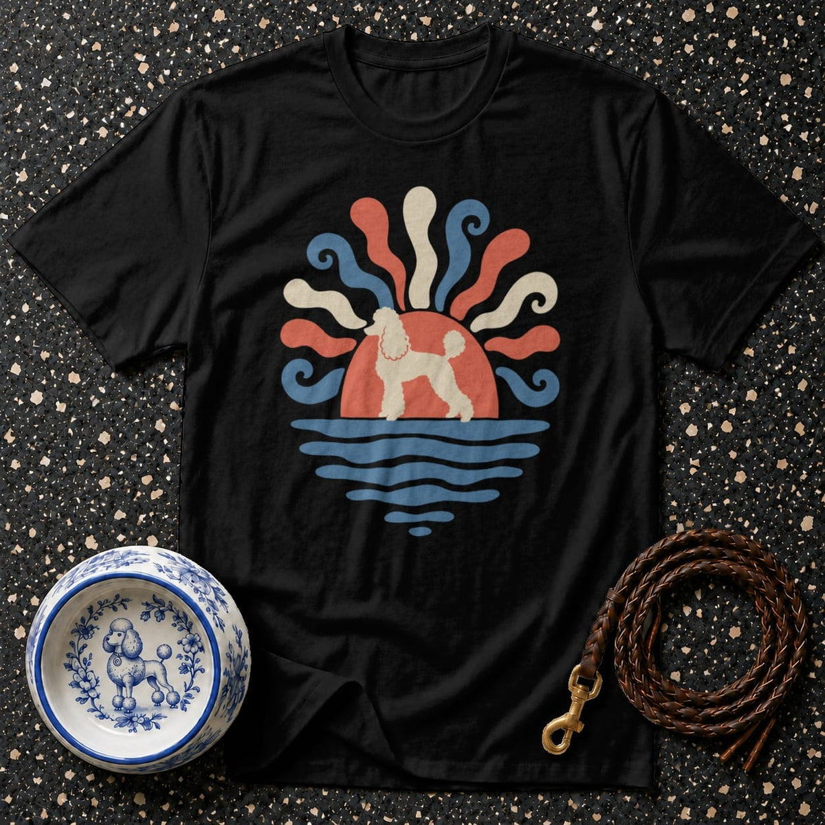 T-shirt Retro Poodle Sunset T-Shirt Retro Poodle Sun T-Shirt | Premium Dog Apparel