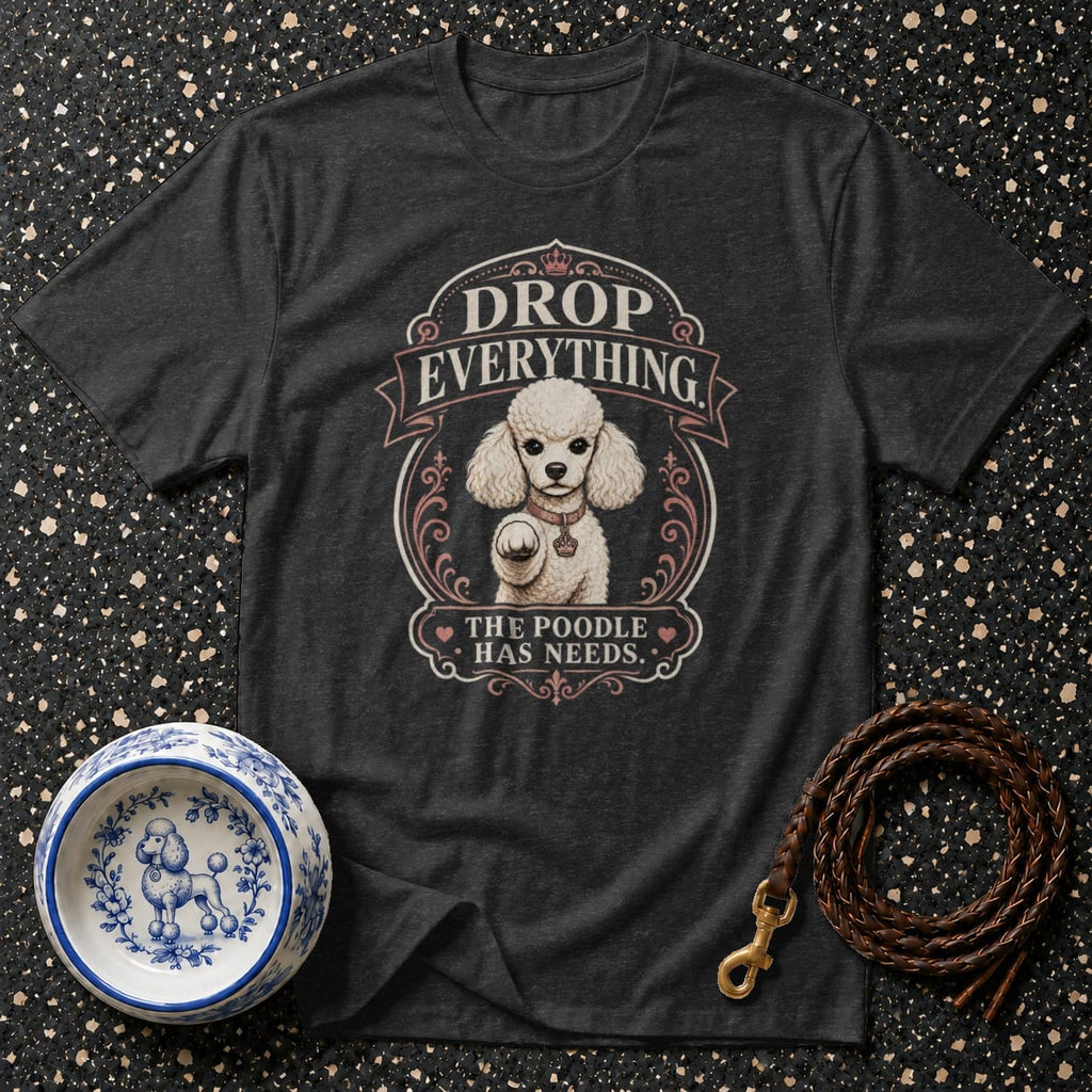 Dark grey t-shirt with white poodle graphic