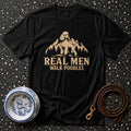 Black t-shirt with "REAL MEN WALK POODLES" and poodle graphic.