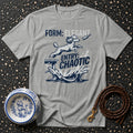 Grey t-shirt with "FORM: ELEGANT ENTRY: CHAOTIC" text and a jumping poodle.