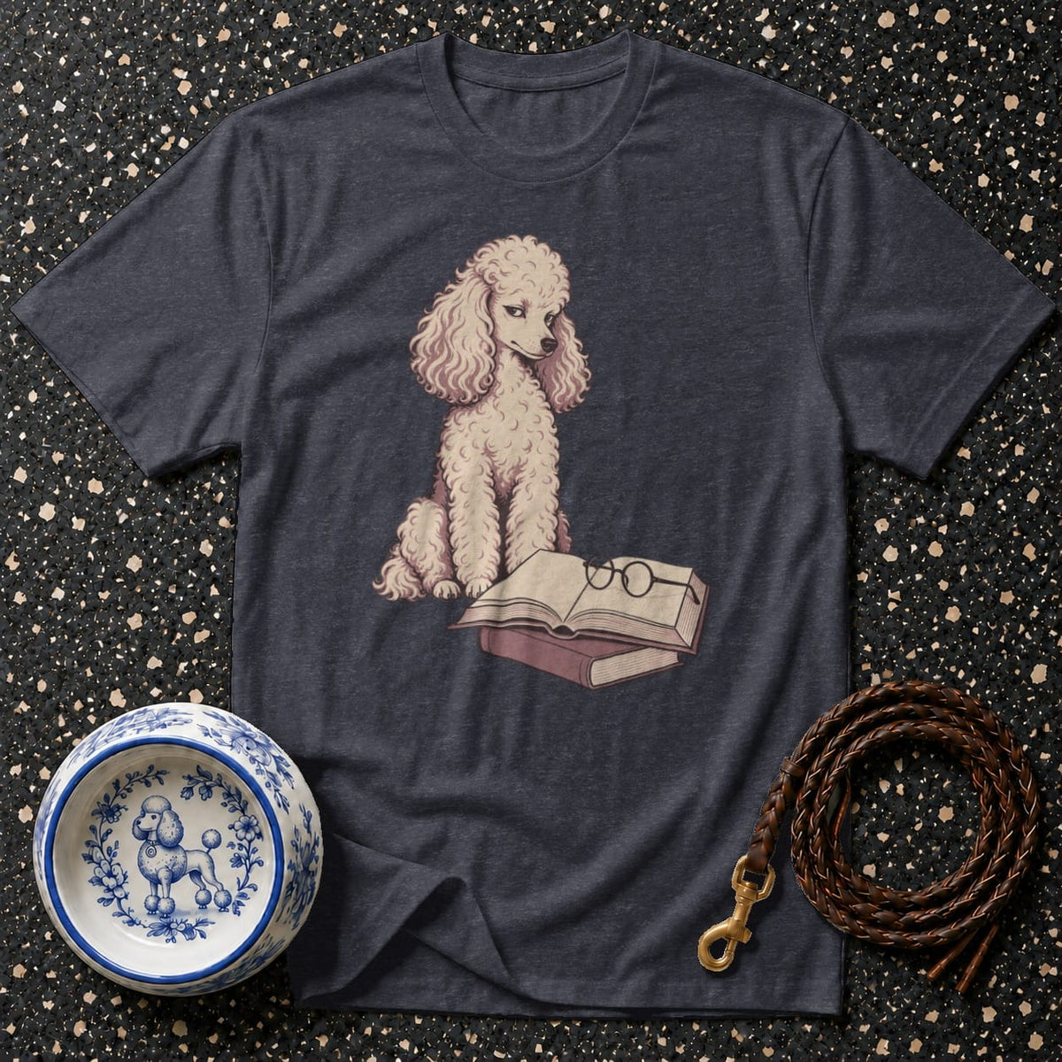 T-shirt Scholar Poodle Graphic T-Shirt Poodle Reading T-Shirt | Premium Dog Apparel
