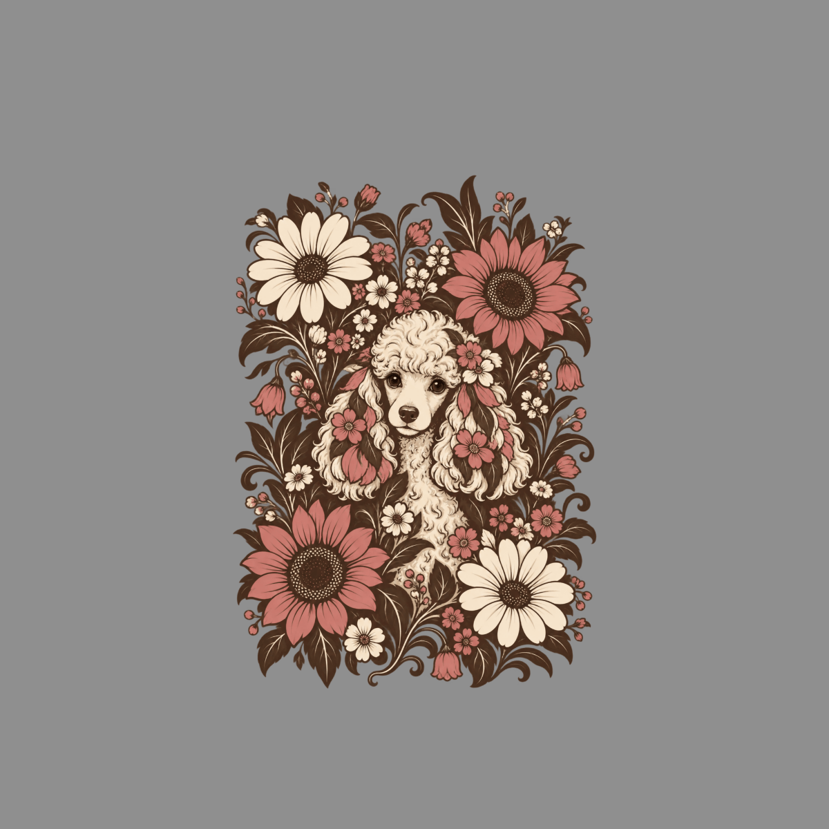 T-shirt Vintage Botanical Poodle T-Shirt Poodle Floral T-Shirt | Premium Dog Apparel