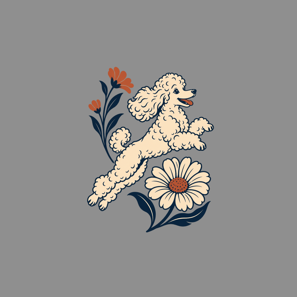 T-shirt Vintage Frolicking Poodle T-Shirt Poodle & Flowers T-Shirt | Premium Dog Apparel