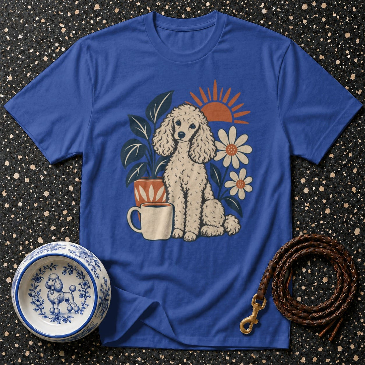 T-shirt Retro Poodle Morning T-Shirt Retro Poodle T-Shirt | Vintage Floral Dog Tee