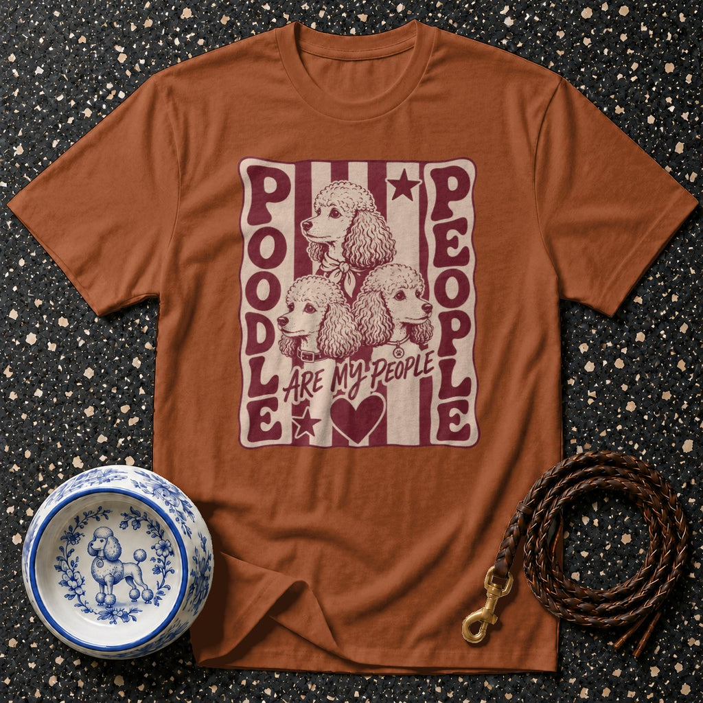Brown t-shirt with "Poodle People Are My People" text and three poodle heads.
