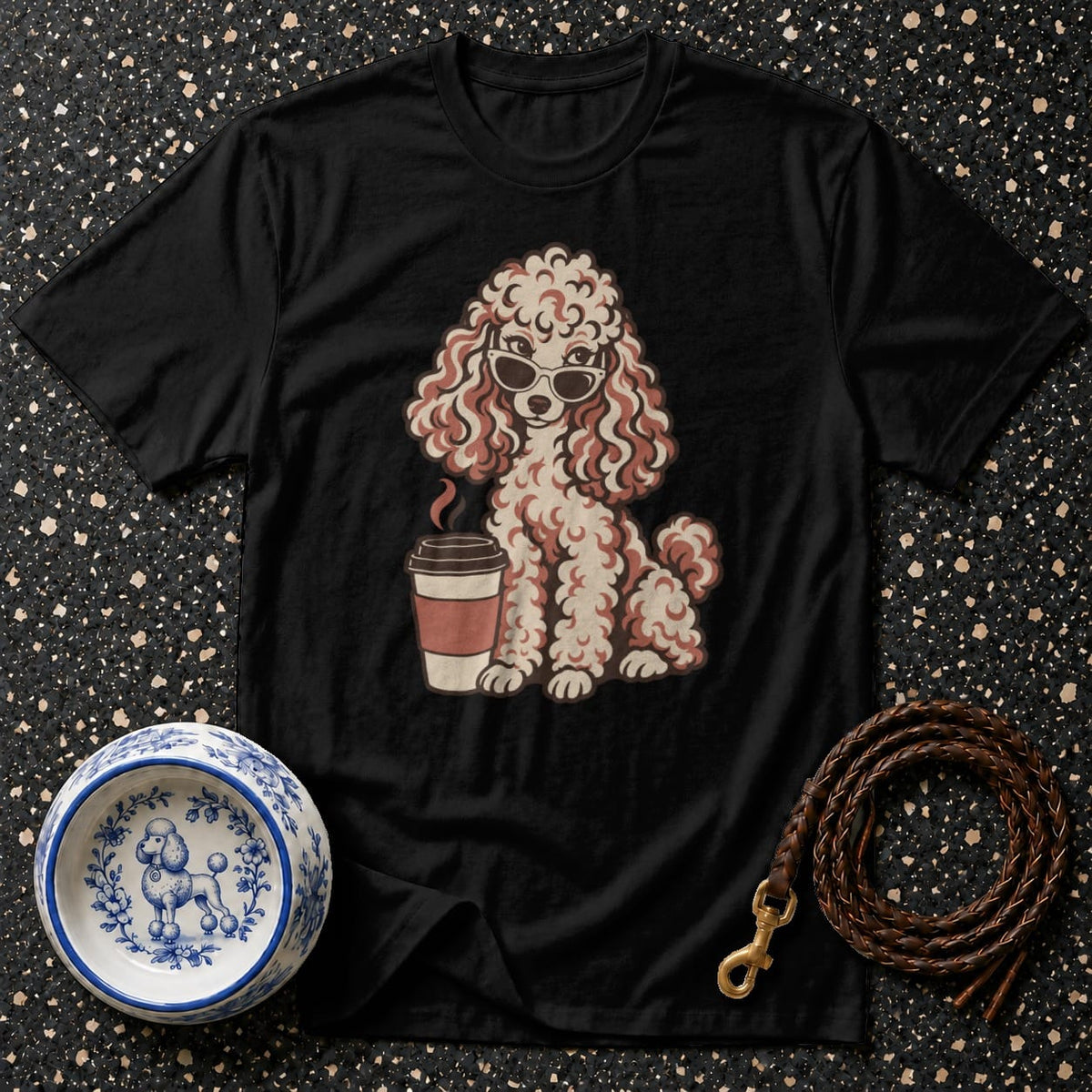 T-shirt Chic Coffee Poodle T-Shirt Cool Poodle with Coffee T-Shirt | Canine Style