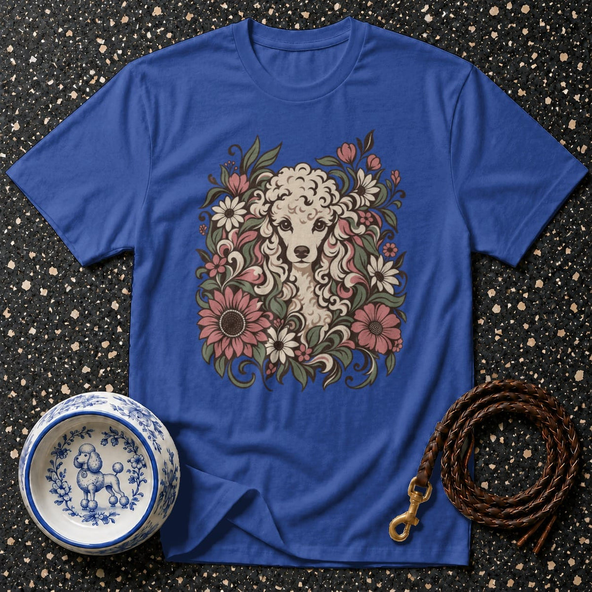 T-shirt Vintage Botanical Poodle T-Shirt Poodle Floral Art T-Shirt | Premium Pet Apparel