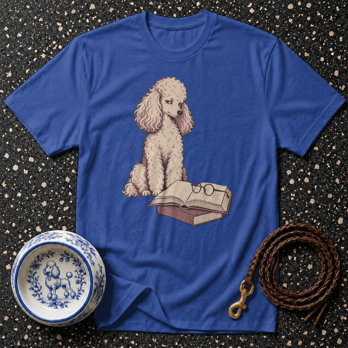 T-shirt Scholar Poodle Graphic T-Shirt Poodle Reading T-Shirt | Premium Dog Apparel