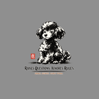 Ink dog with text "RAISES QUESTIONS. IGNORES RULES. SMALL GENIUS. CURLY FORM."
