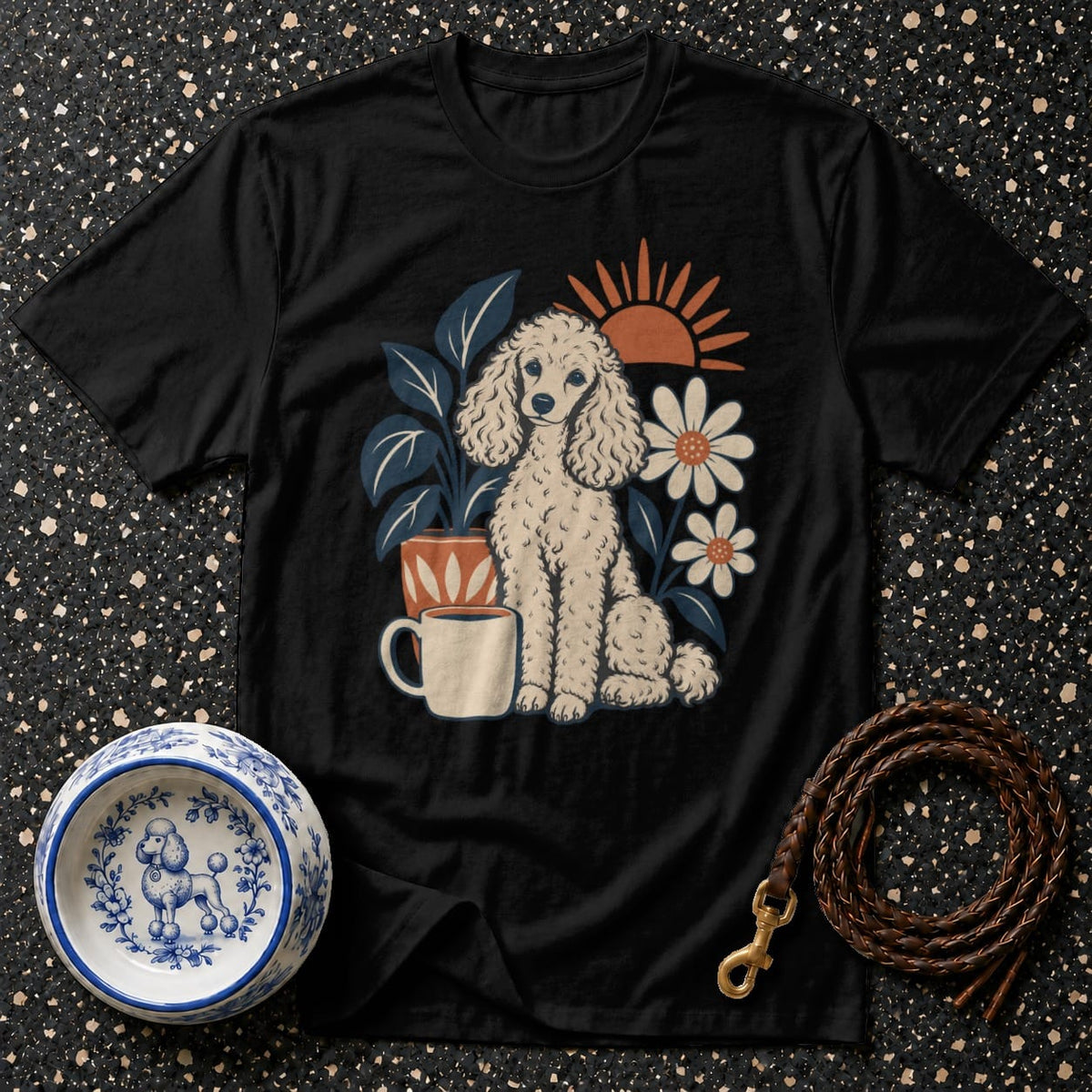 T-shirt Retro Poodle Morning T-Shirt Retro Poodle T-Shirt | Vintage Floral Dog Tee