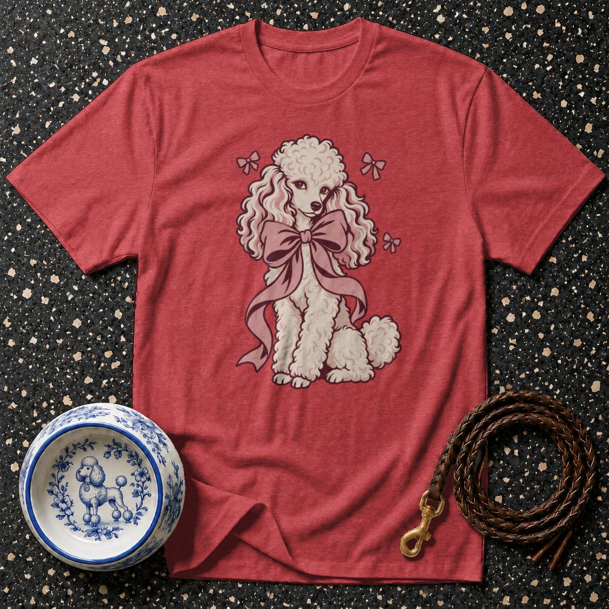 T-shirt Vintage Coquette Bow Poodle T-Shirt Poodle with Bow T-Shirt | Premium Dog Apparel