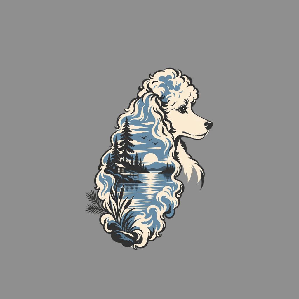 T-shirt Lakeside Poodle Silhouette T-Shirt Poodle Landscape T-Shirt | Premium Dog Apparel