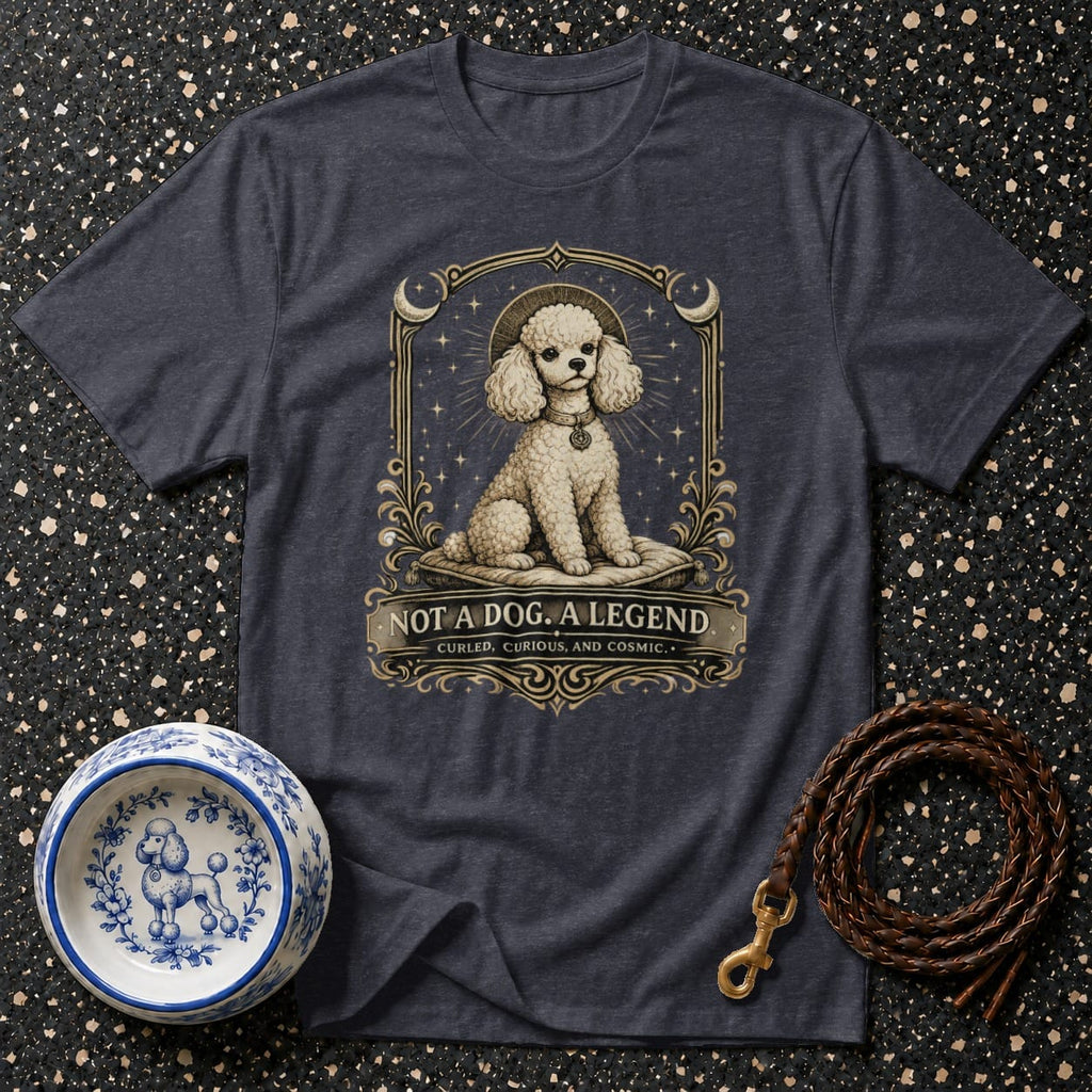 T-shirt with poodle illustration and text "NOT A DOG. A LEGEND."