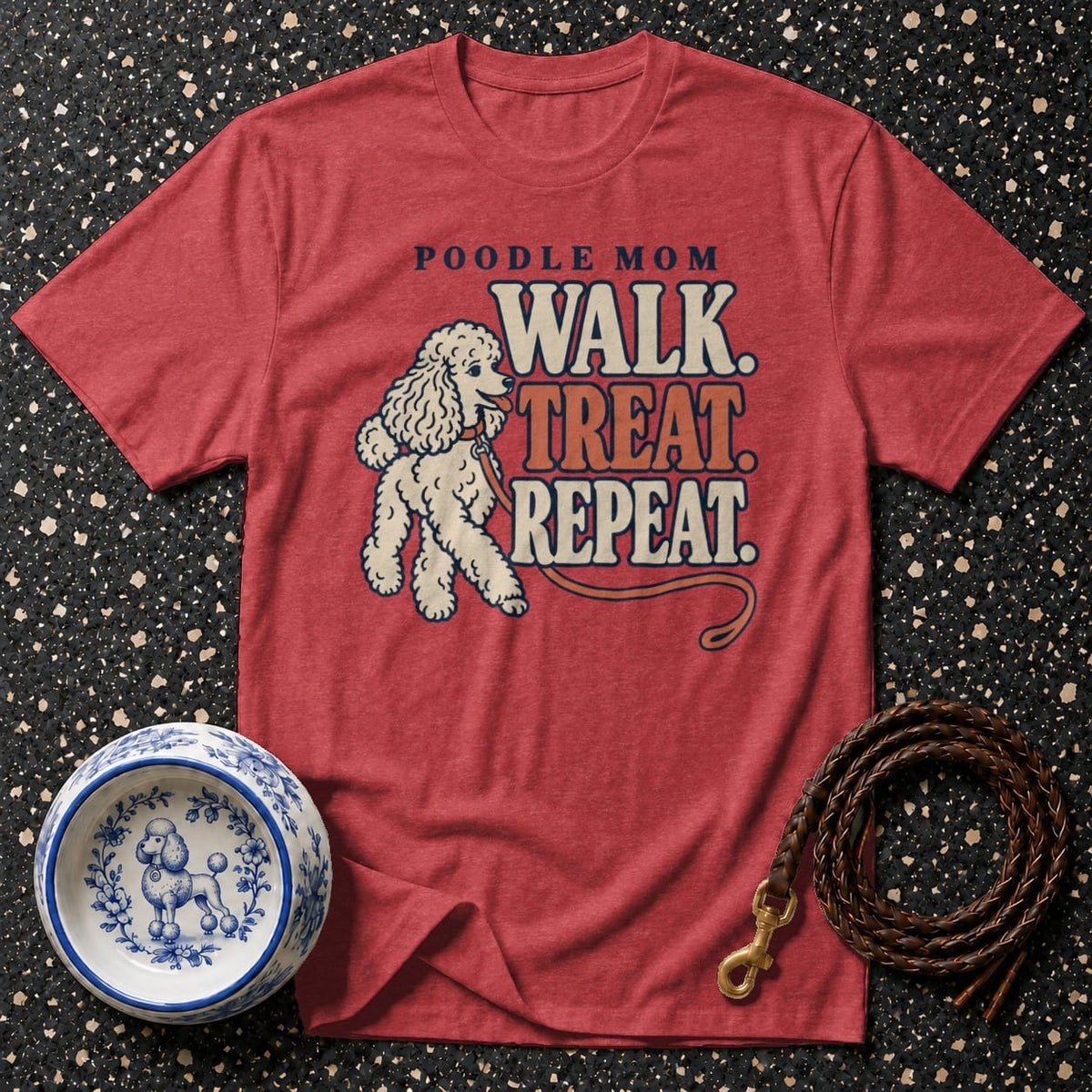 T-shirt Retro Poodle Mom Graphic T-Shirt Poodle Mom Walk Treat Repeat T-Shirt | Pet Lover Apparel