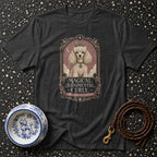 T-shirt with graphic of a crowned poodle and text "Magical. Judgmental. Curly."