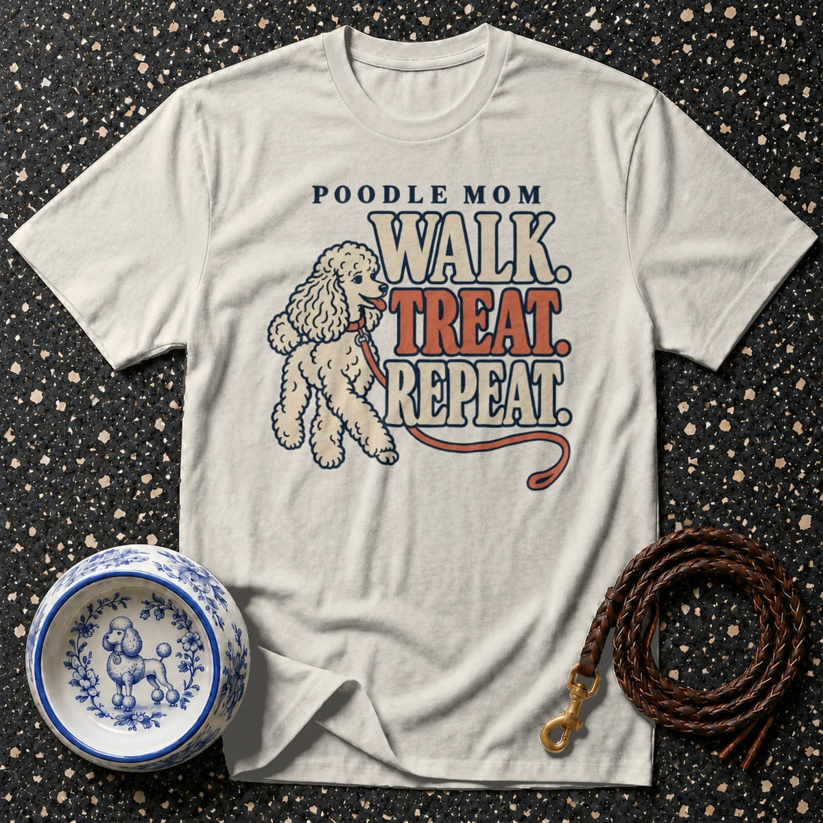 T-shirt Retro Poodle Mom Graphic T-Shirt Poodle Mom Walk Treat Repeat T-Shirt | Pet Lover Apparel
