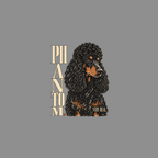 Black poodle with fluffy curly fur and tan markings, text "PHANTOM" and "VERY REAL".