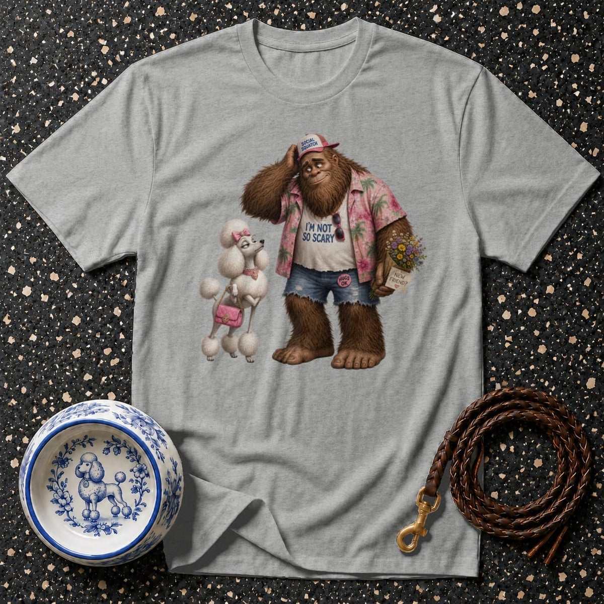 T-shirt Friendly Sasquatch and Poodle T-Shirt Social Squatch T-Shirt | Bigfoot & Poodle Tee