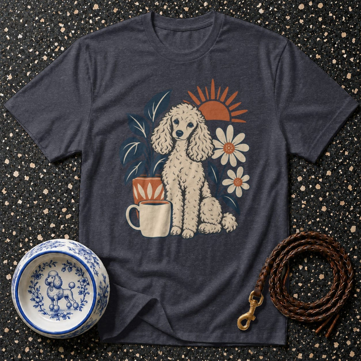 T-shirt Retro Poodle Morning T-Shirt Retro Poodle T-Shirt | Vintage Floral Dog Tee