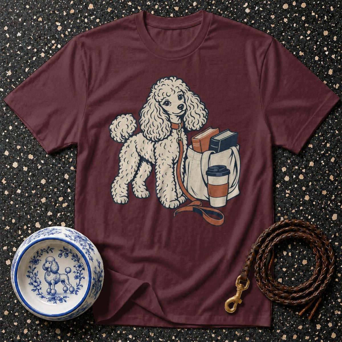 T-shirt Cozy Poodle Book Club T-Shirt Poodle Coffee & Books T-Shirt | Premium Dog Apparel