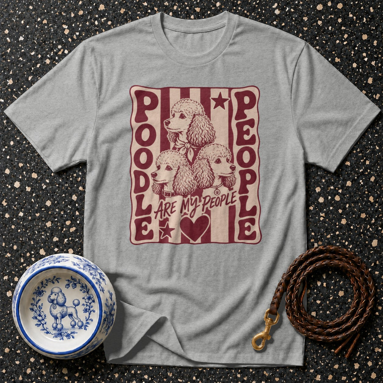 Grey t-shirt with poodles and text "POODLE ARE MY PEOPLE".