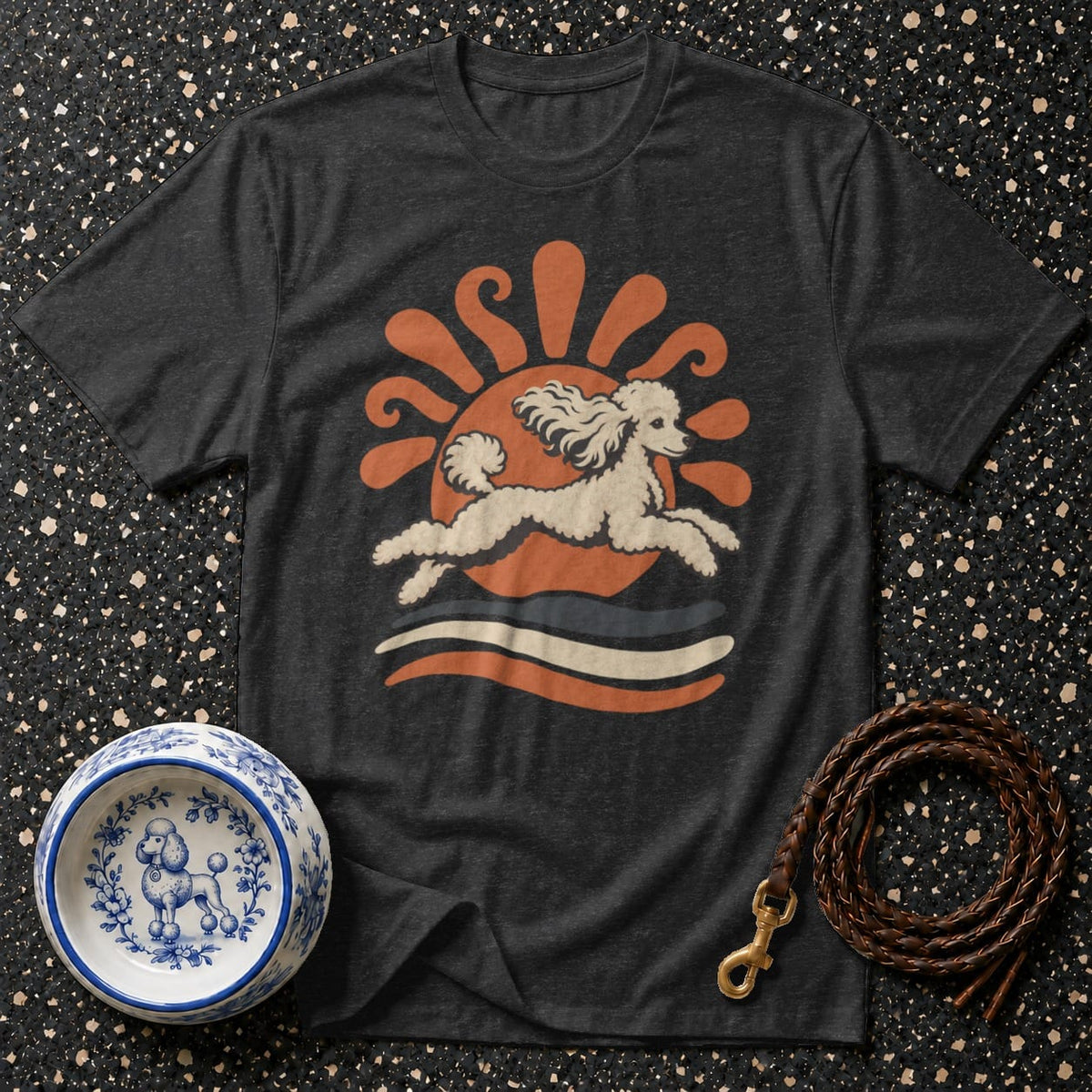 T-shirt Retro Sunshine Poodle T-Shirt Poodle Running T-Shirt | Retro Dog Graphic Tee