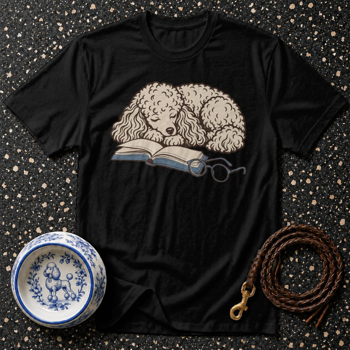 T-shirt Cozy Literary Poodle T-Shirt Sleeping Poodle Reading T-Shirt | Pawsome Reads