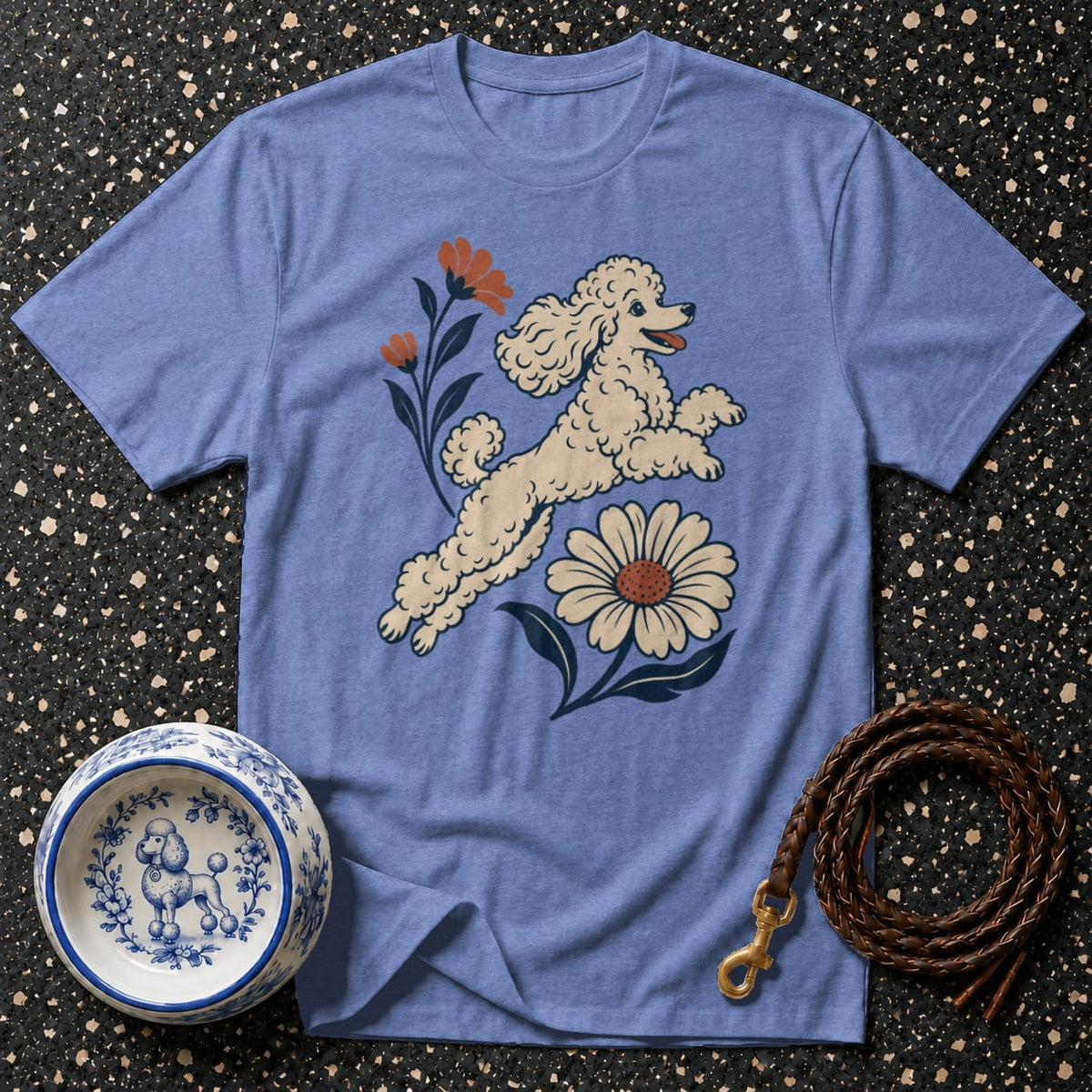 T-shirt Vintage Frolicking Poodle T-Shirt Poodle & Flowers T-Shirt | Premium Dog Apparel