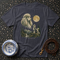 T-shirt with vintage poodle illustration under a moonlit sky and text.