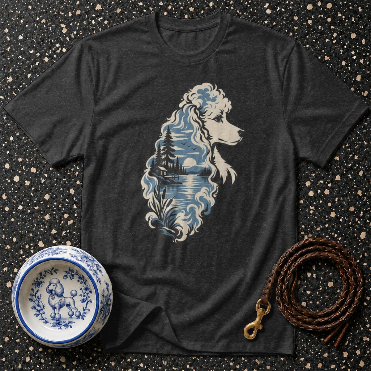 T-shirt Lakeside Poodle Silhouette T-Shirt Poodle Landscape T-Shirt | Premium Dog Apparel