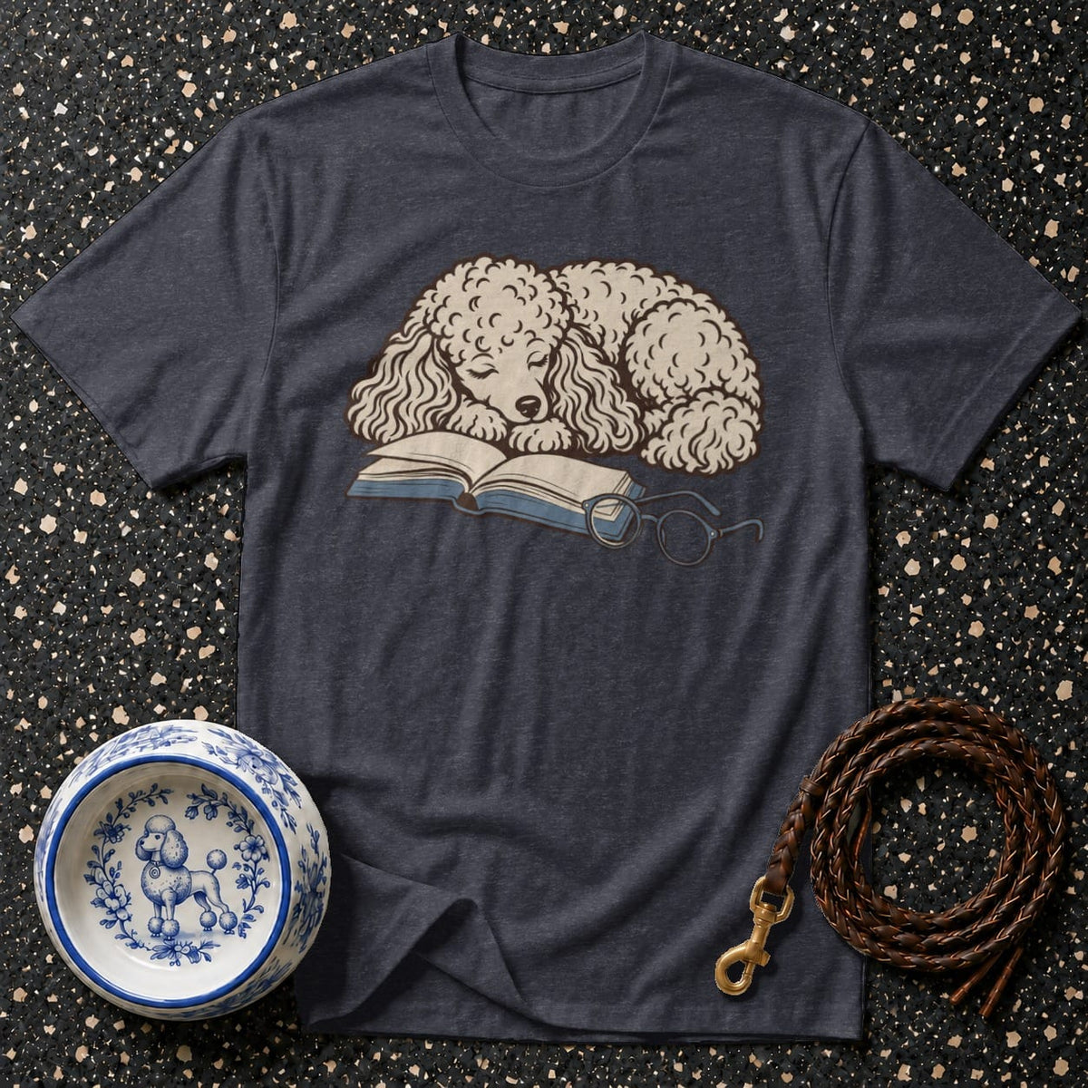 T-shirt Cozy Literary Poodle T-Shirt Sleeping Poodle Reading T-Shirt | Pawsome Reads