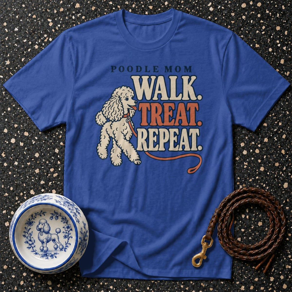 T-shirt Retro Poodle Mom Graphic T-Shirt Poodle Mom Walk Treat Repeat T-Shirt | Pet Lover Apparel