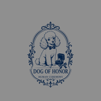 Illustration of a poodle in a decorative frame with a ring box.
