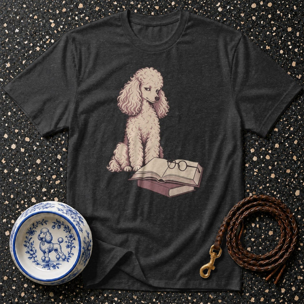 T-shirt Scholar Poodle Graphic T-Shirt Poodle Reading T-Shirt | Premium Dog Apparel