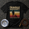 Black t-shirt with "Fragile Masculinity" and poodle graphic.