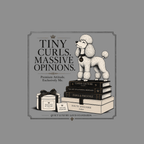 Poodle on books with text "Tiny Curls. Massive Opinions." and "Quiet Luxury. Loud Standards."