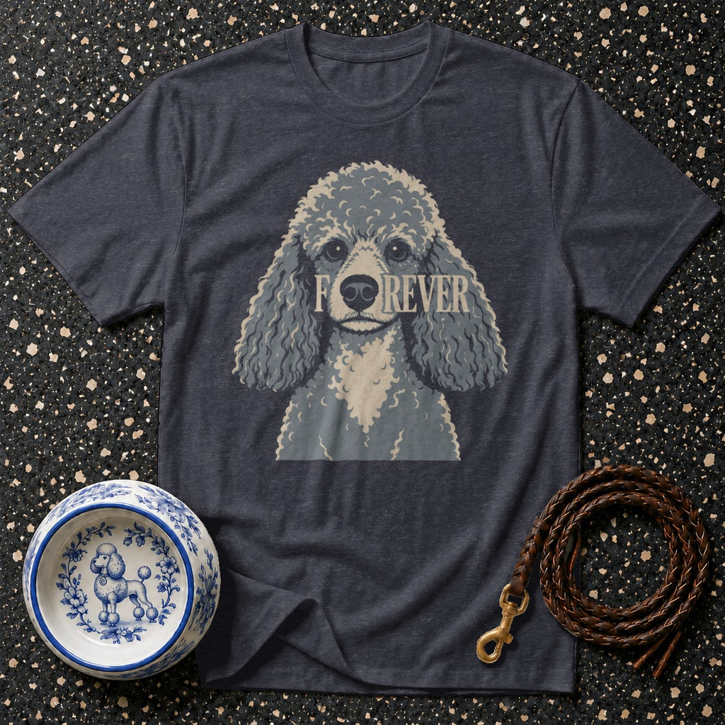 Dark grey t-shirt with grey poodle graphic and "FOREVER" text.