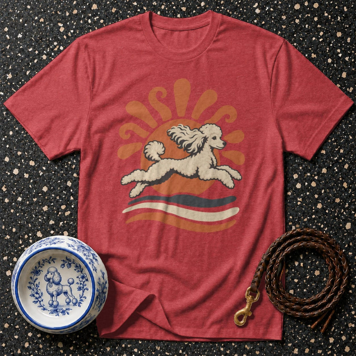T-shirt Retro Sunshine Poodle T-Shirt Poodle Running T-Shirt | Retro Dog Graphic Tee