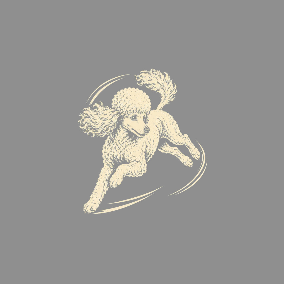 Detailed illustration of a running poodle with curly fur and tail.