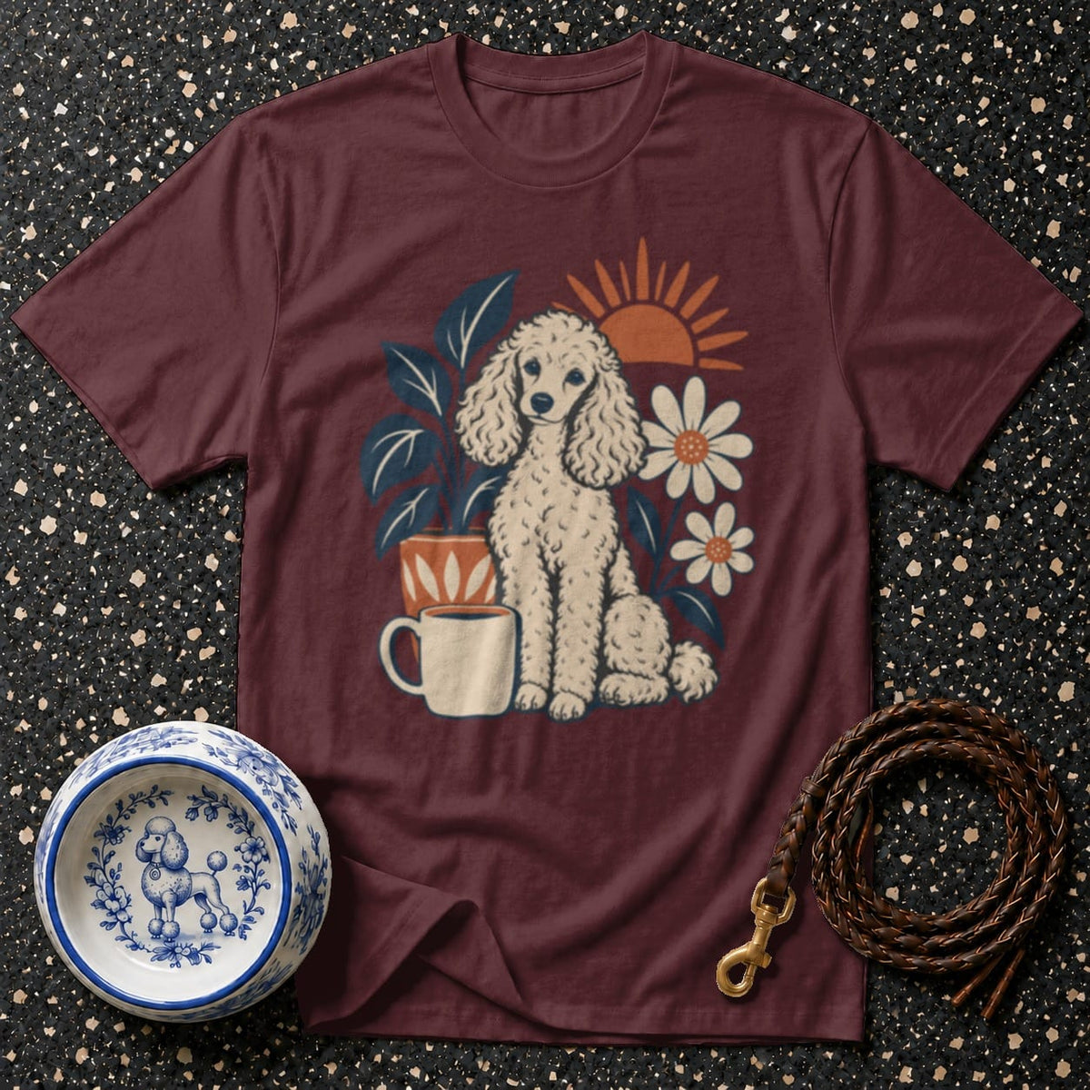 T-shirt Retro Poodle Morning T-Shirt Retro Poodle T-Shirt | Vintage Floral Dog Tee