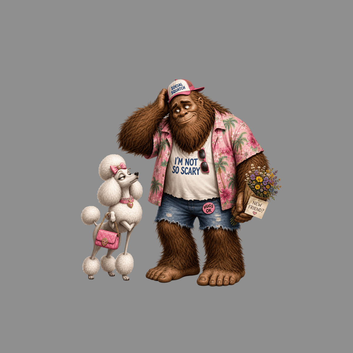 T-shirt Friendly Sasquatch and Poodle T-Shirt Social Squatch T-Shirt | Bigfoot & Poodle Tee