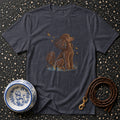 Dark grey t-shirt featuring a brown poodle illustration with autumn leaves.