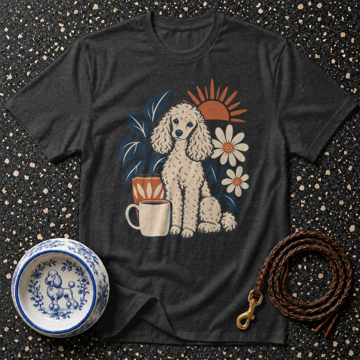T-shirt Retro Poodle Morning T-Shirt Retro Poodle T-Shirt | Vintage Floral Dog Tee