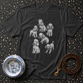 Dark grey t-shirt with a vintage illustration of six poodles in various poses.
