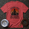 Red t-shirt with "Personal Space Not Possible With Poodles" text and poodle silhouettes.