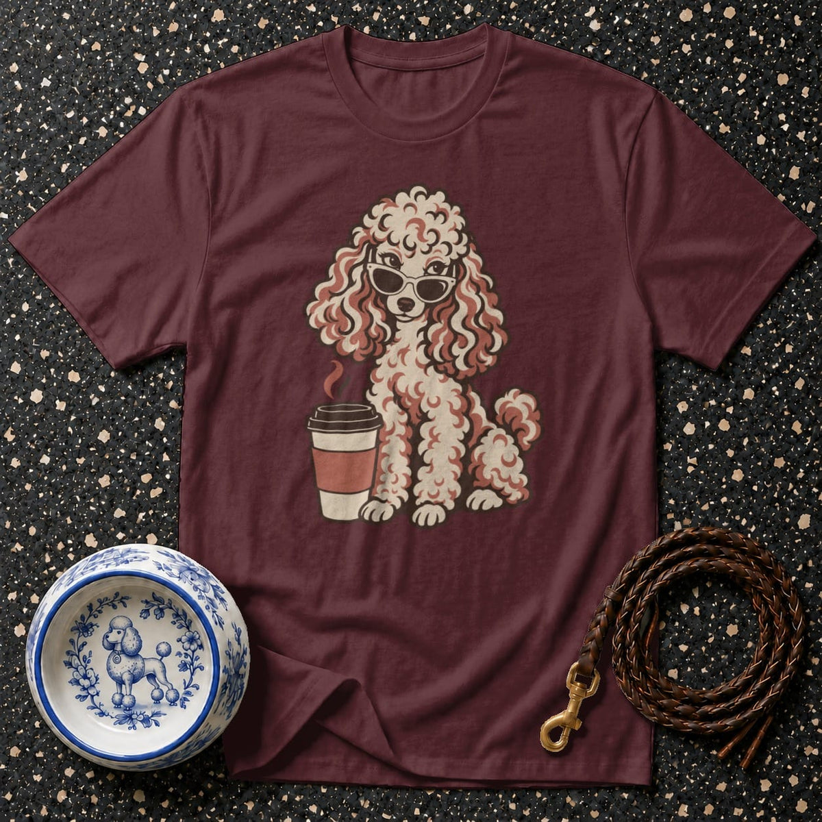 T-shirt Chic Coffee Poodle T-Shirt Cool Poodle with Coffee T-Shirt | Canine Style